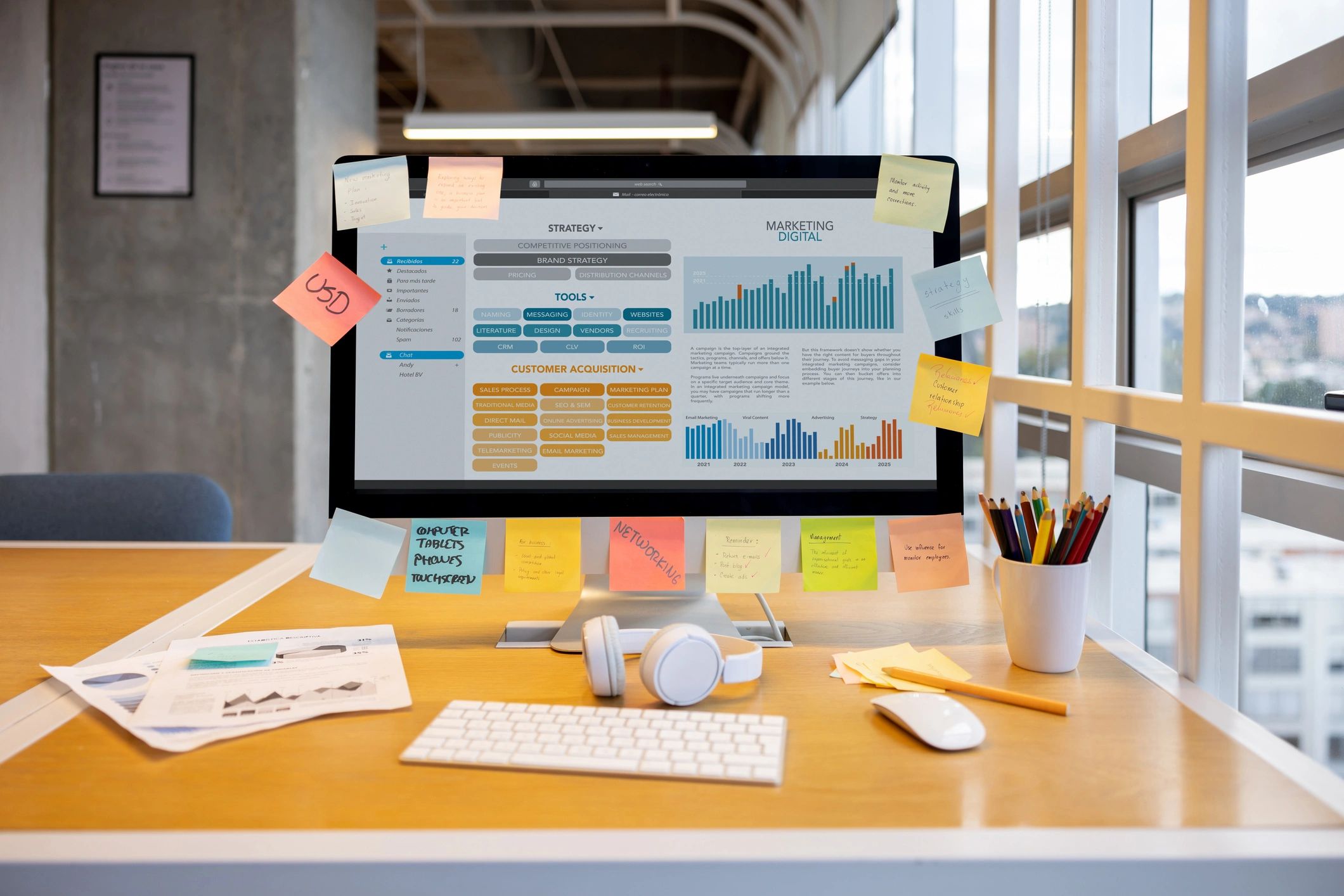 Financial records and business planning workspace on a computer screen